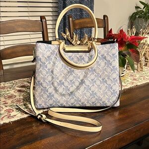 Elegant Blue and Cream Handbag & Wallet